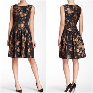 CYNTHIA STEFFE Gabriella Gold Leaf Sleeveless Fit & Flare Dress Women’s Size 4